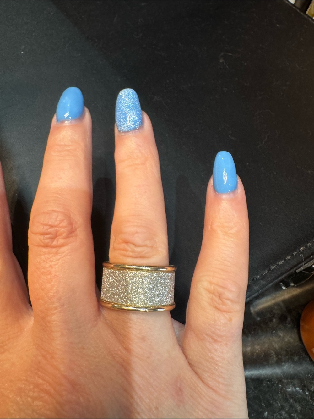 Premier Designs Silver Glitter Wide Band Ring with Gold Edges